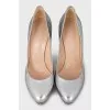 Silver leather high heels