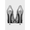 Silver leather high heels