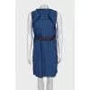 Blue straight-cut dress with a belt