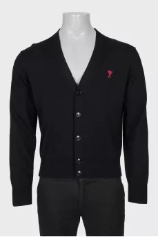 Men's black cardigan with brand logo