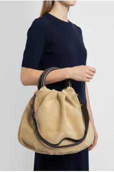 Beige suede bucket bag