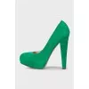 Green suede high heels