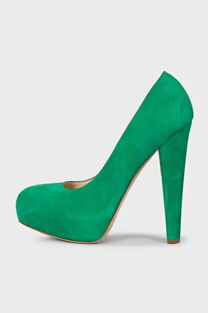 Green suede high heels