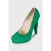 Green suede high heels