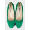 Green suede high heels
