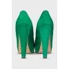 Green suede high heels
