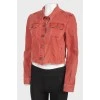 Red denim buttoned jacket