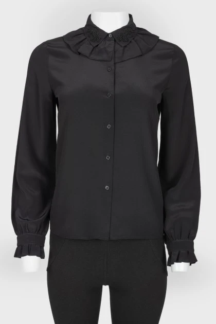 Black silk blouse with beads with tag