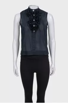 Black short sleeve blouse with ruffles