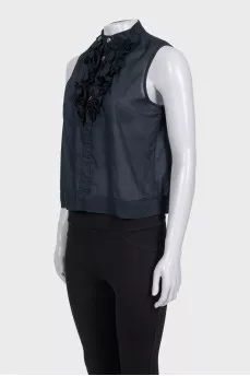 Black short sleeve blouse with ruffles