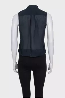 Black short sleeve blouse with ruffles