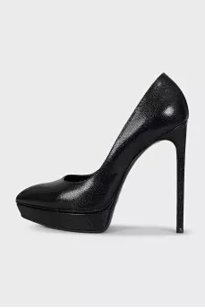 Black textured leather heels
