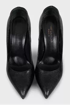 Black textured leather heels