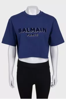 Blue cropped t-shirt with logo