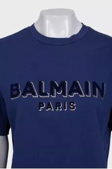 Blue cropped t-shirt with logo