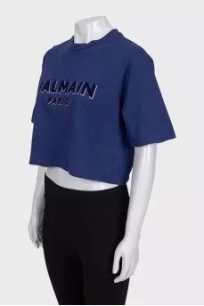 Blue cropped t-shirt with logo