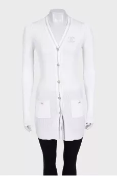 White cardigan with logo