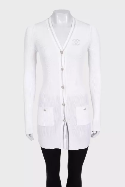 White cardigan with logo