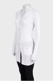 White cardigan with logo