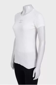 White fitted t-shirt with brand logo