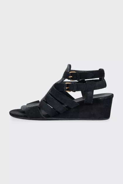 Black sandals with stingray leather inserts