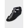 Black sandals with stingray leather inserts