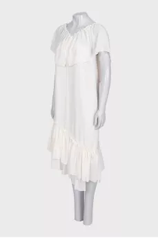 Asymmetrical white copper dress with ruffles