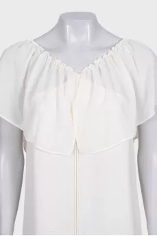 Asymmetrical white copper dress with ruffles