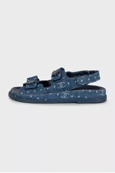 Blue textile sandals with logo