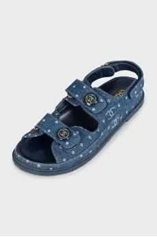 Blue textile sandals with logo