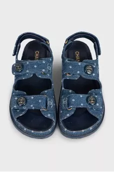 Blue textile sandals with logo