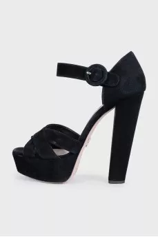 Black suede heeled sandals