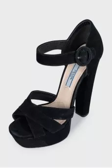 Black suede heeled sandals