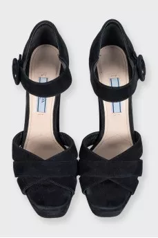Black suede heeled sandals