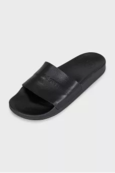 Men's leather flip flops with logo