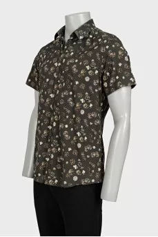 Men's green printed shirt