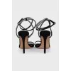 Текстильные босоножки со стразами на шпильке 