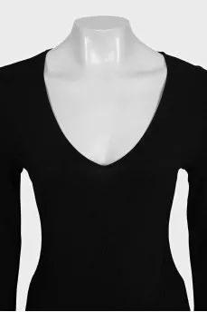 Fitted long sleeve top with a V-neck