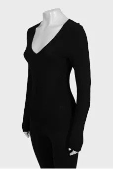 Fitted long sleeve top with a V-neck