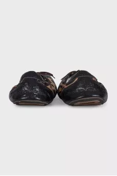 Animal print lace-up ballet flats