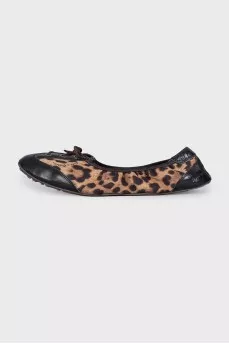 Animal print lace-up ballet flats