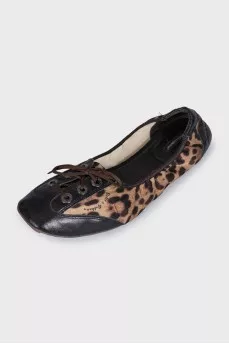 Animal print lace-up ballet flats