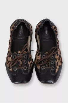 Animal print lace-up ballet flats
