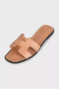 Oran beige leather flip-flops