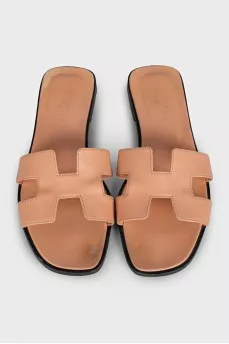 Oran beige leather flip-flops