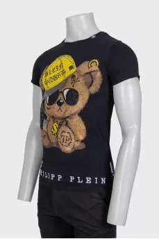 Men's T-shirt with a logo decorated with rhinestones