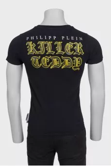 Men's T-shirt with a logo decorated with rhinestones