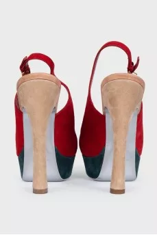 Suede sandals with a figured heel