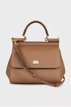 Brown satchel with gold hardware