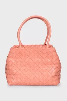 Woven leather bag with drawstrings